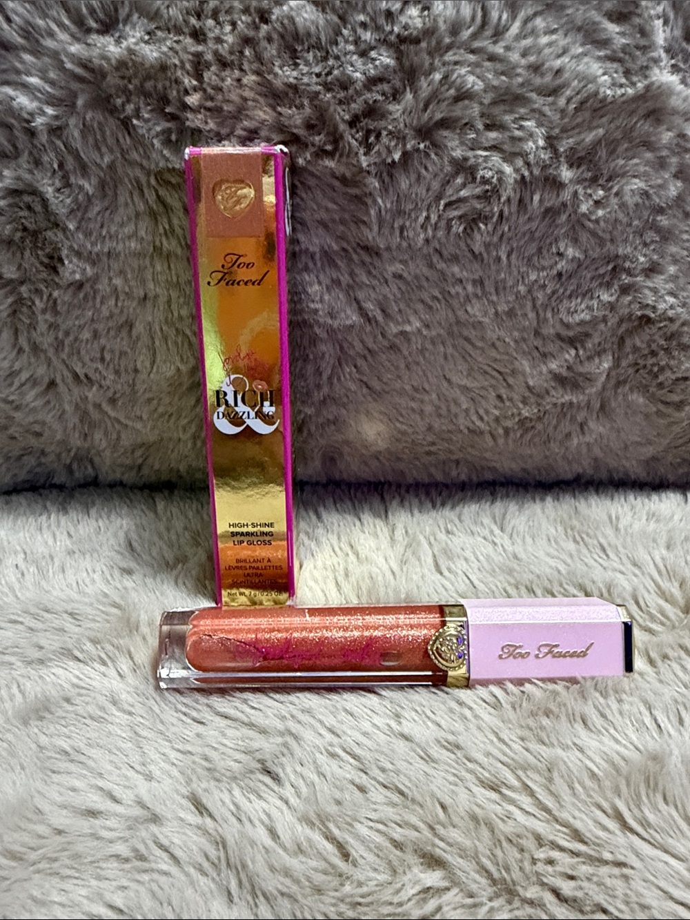 Too Faced High-Shine Sparkling Lip Gloss – Shimmery Peach-Pink
